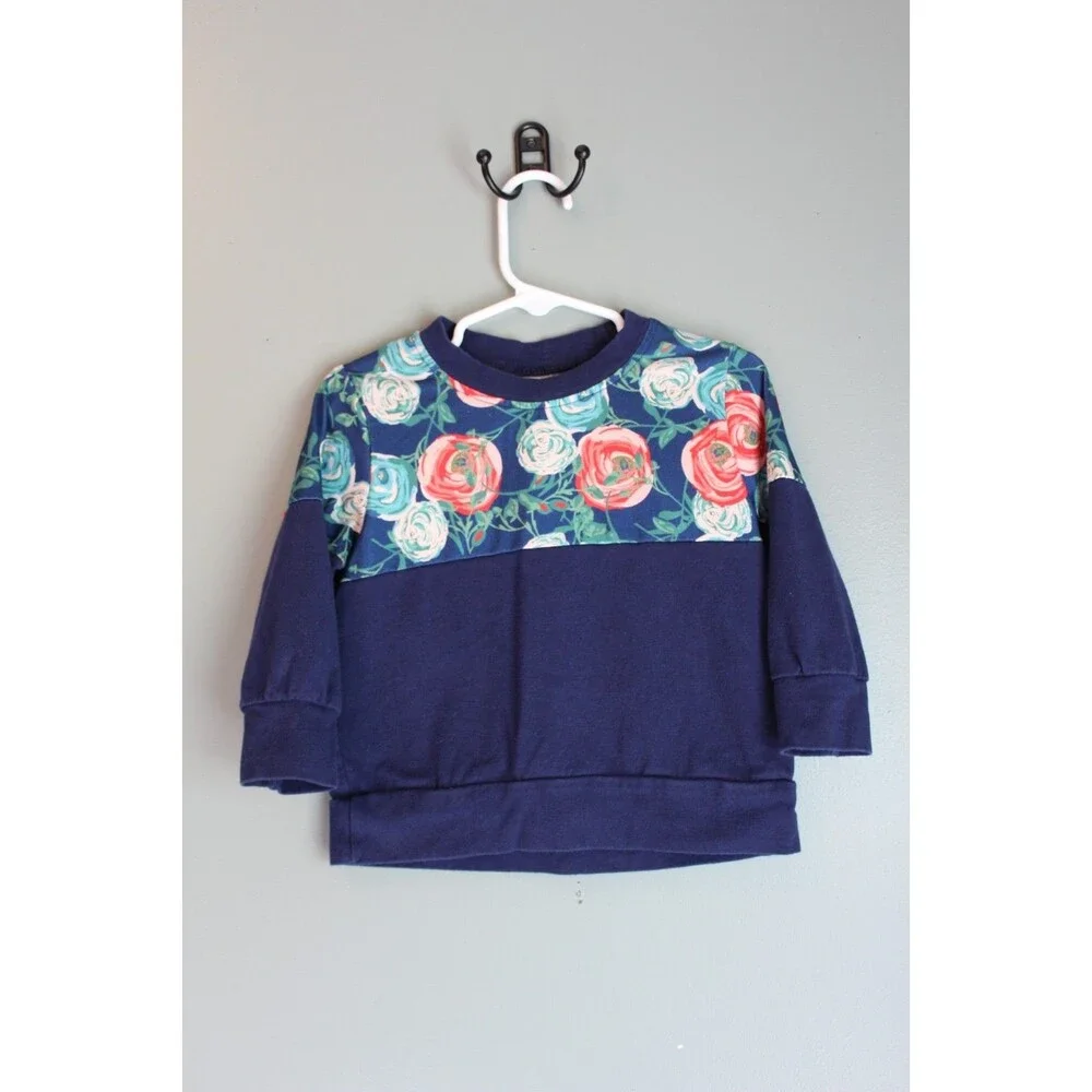 Dash of Glitter Floral Rose Sweatshirt Dark Blue Baby Toddler Girl 2XS